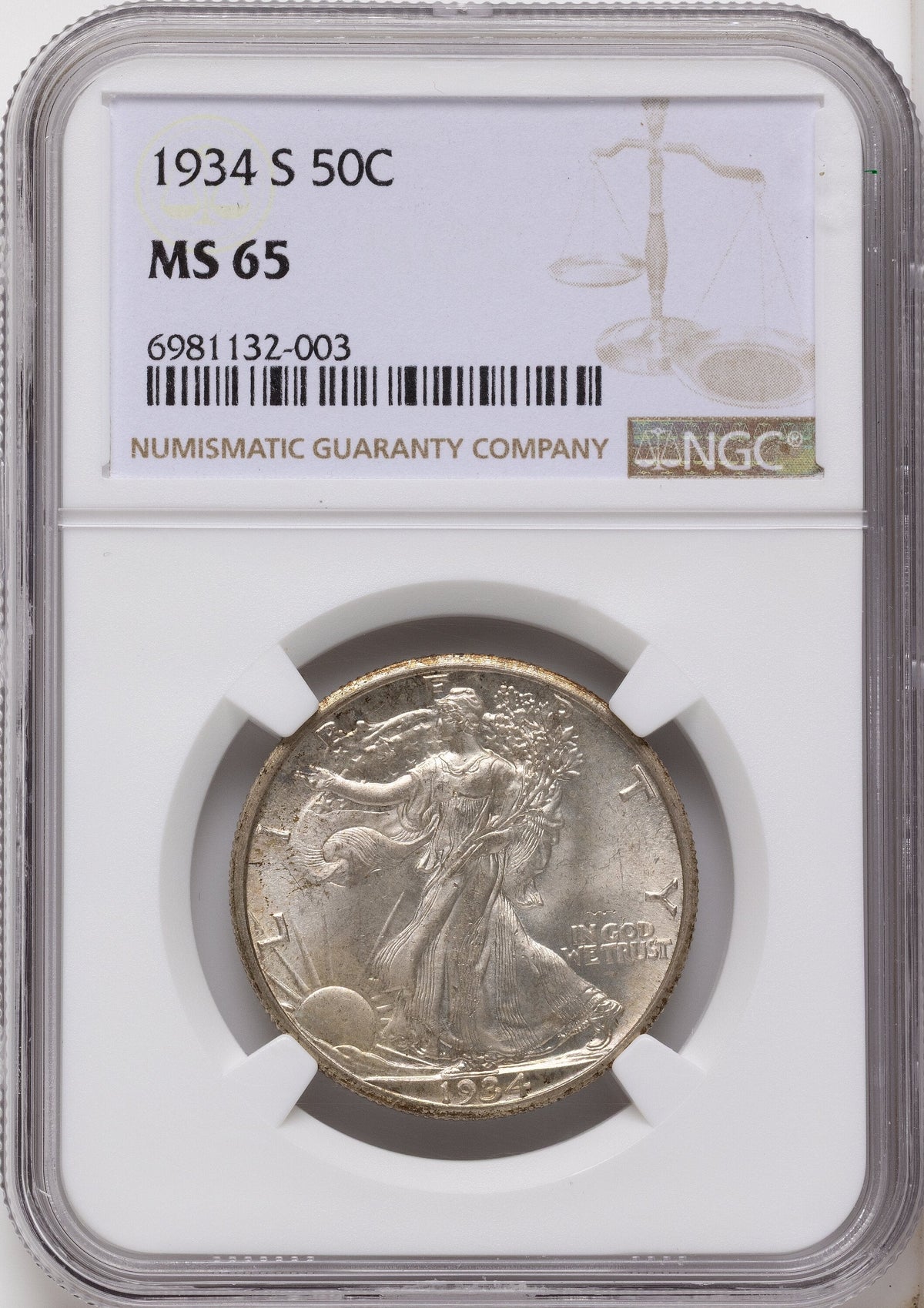 1934-S 50C Walking Liberty Half Dollar NGC MS65