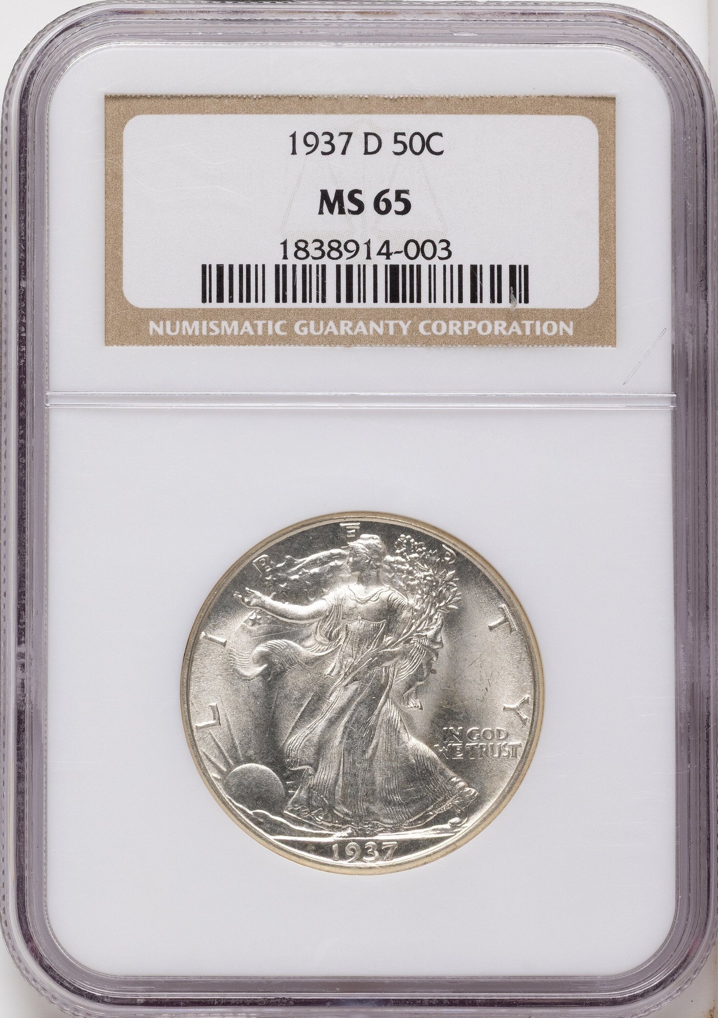 1937-D 50C Walking Liberty Half Dollar NGC MS65