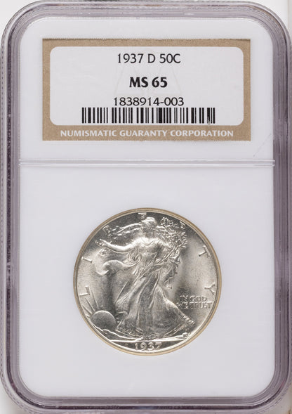 1937-D 50C Walking Liberty Half Dollar NGC MS65