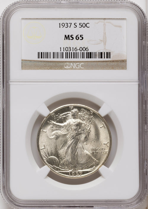 1937-S 50C Walking Liberty Half Dollar NGC MS65