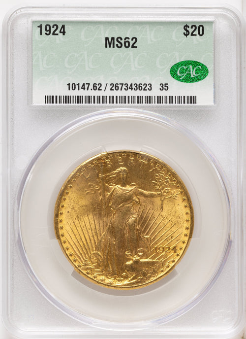 1924 $20 Saint CAC Saint-Gaudens Double Eagle CACG MS62