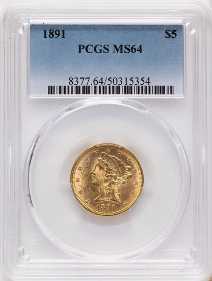 1891 $5 Liberty Half Eagle PCGS MS64