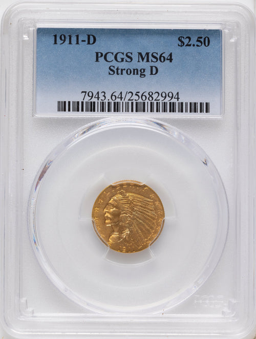 1911-D $2.50 Indian Quarter Eagle PCGS MS64