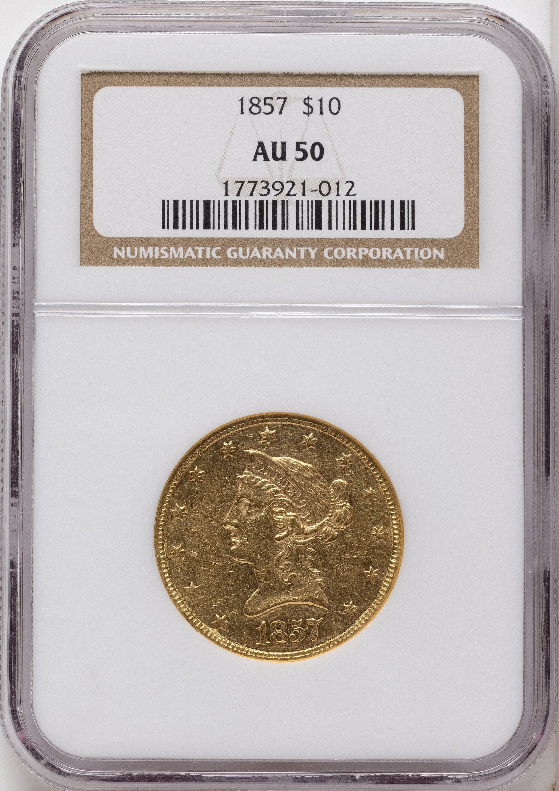 1857 $10 Liberty Eagle NGC AU50