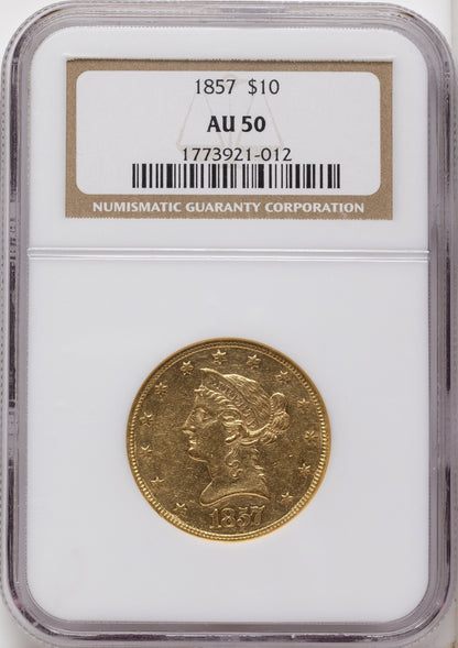 1857 $10 Liberty Eagle NGC AU50