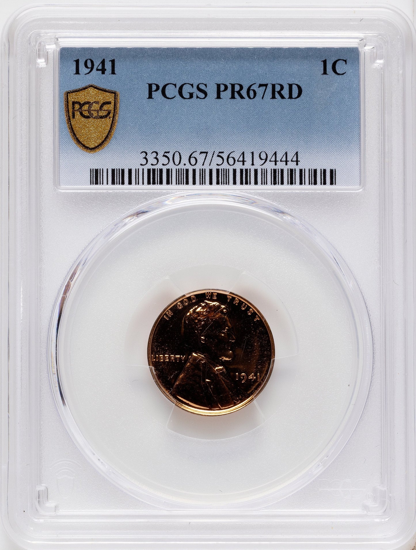 1941 1C RD Proof Lincoln Cent PCGS PR67