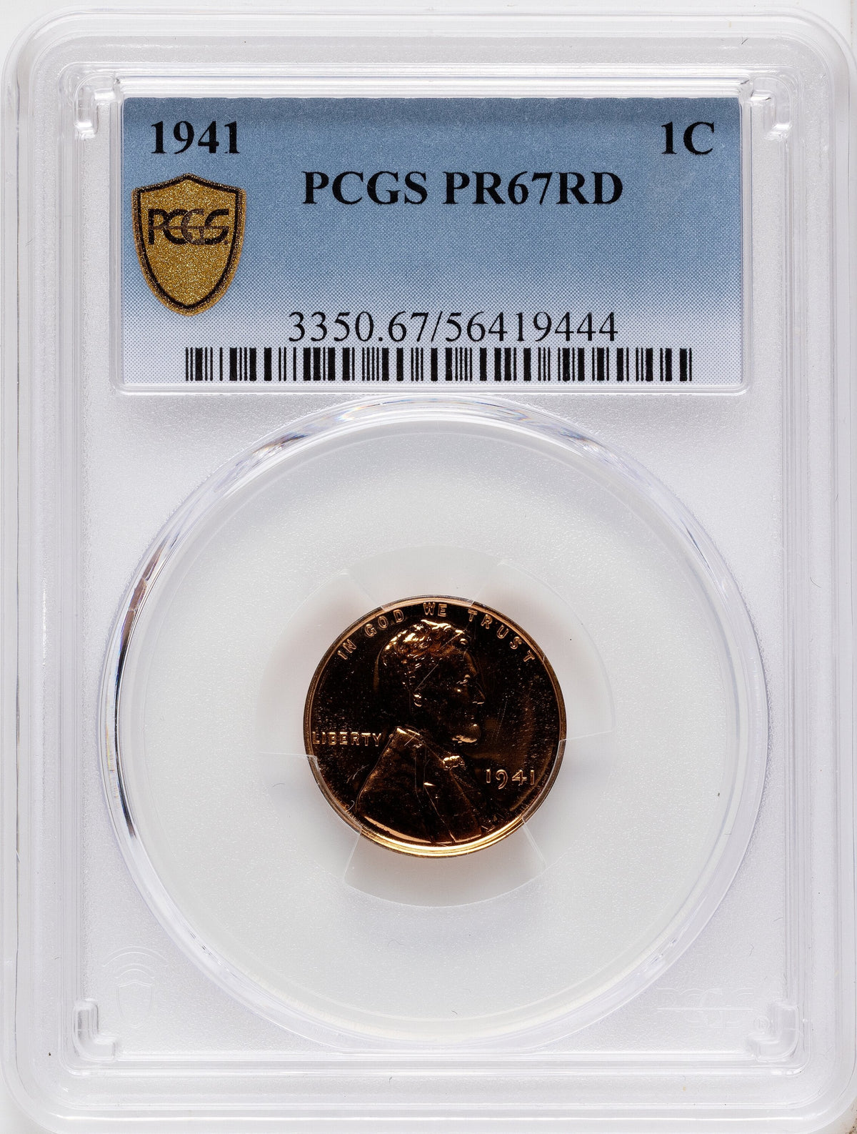 1941 1C RD Proof Lincoln Cent PCGS PR67