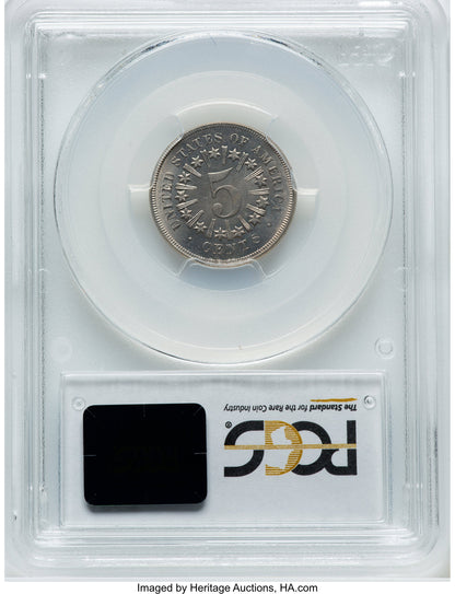 1867 5C RAYS Shield Nickel PCGS MS66