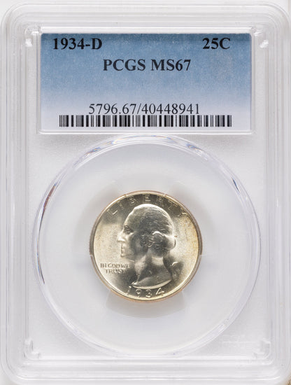 1934-D 25C Medium Motto Washington Quarter PCGS MS67