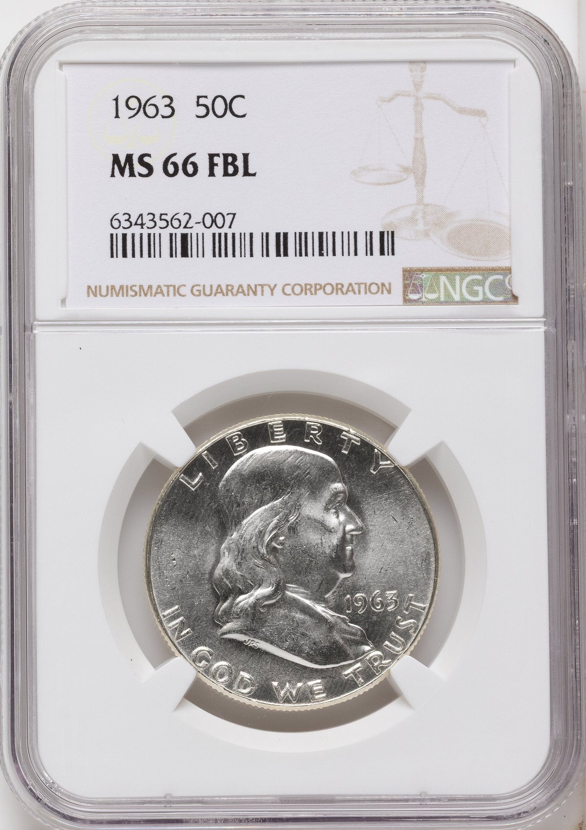 1963 50C FL Franklin Half Dollar NGC MS66