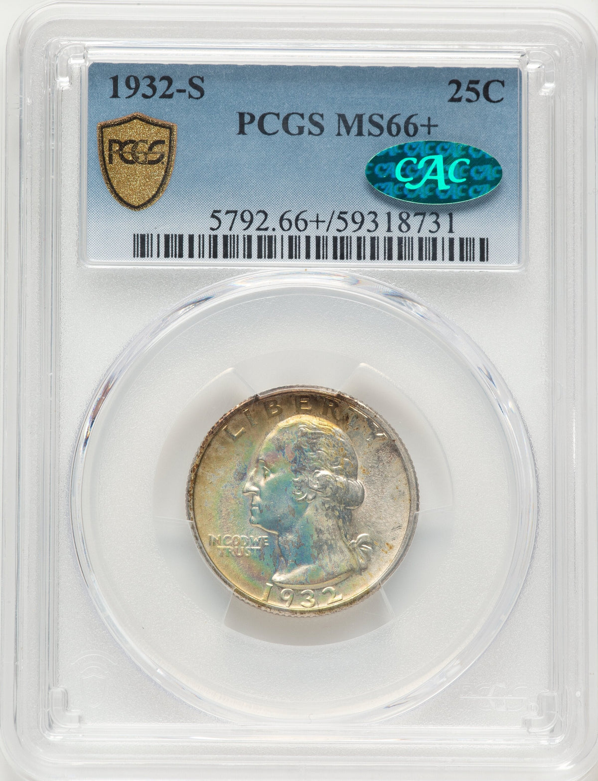 1932-S 25C CAC Washington Quarter PCGS MS66+