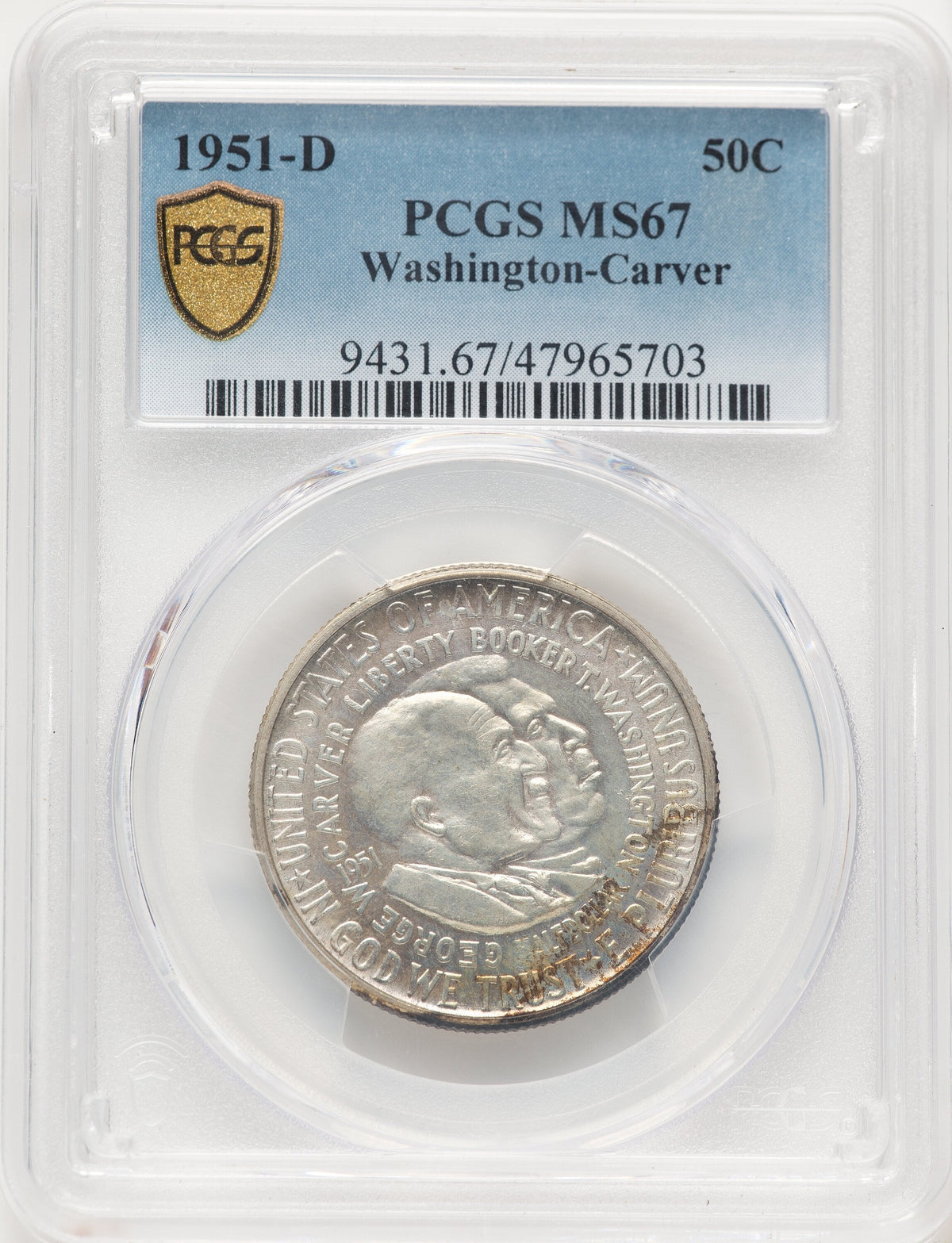 1951-D 50C Washington-Carver Commemorative Silver PCGS MS67
