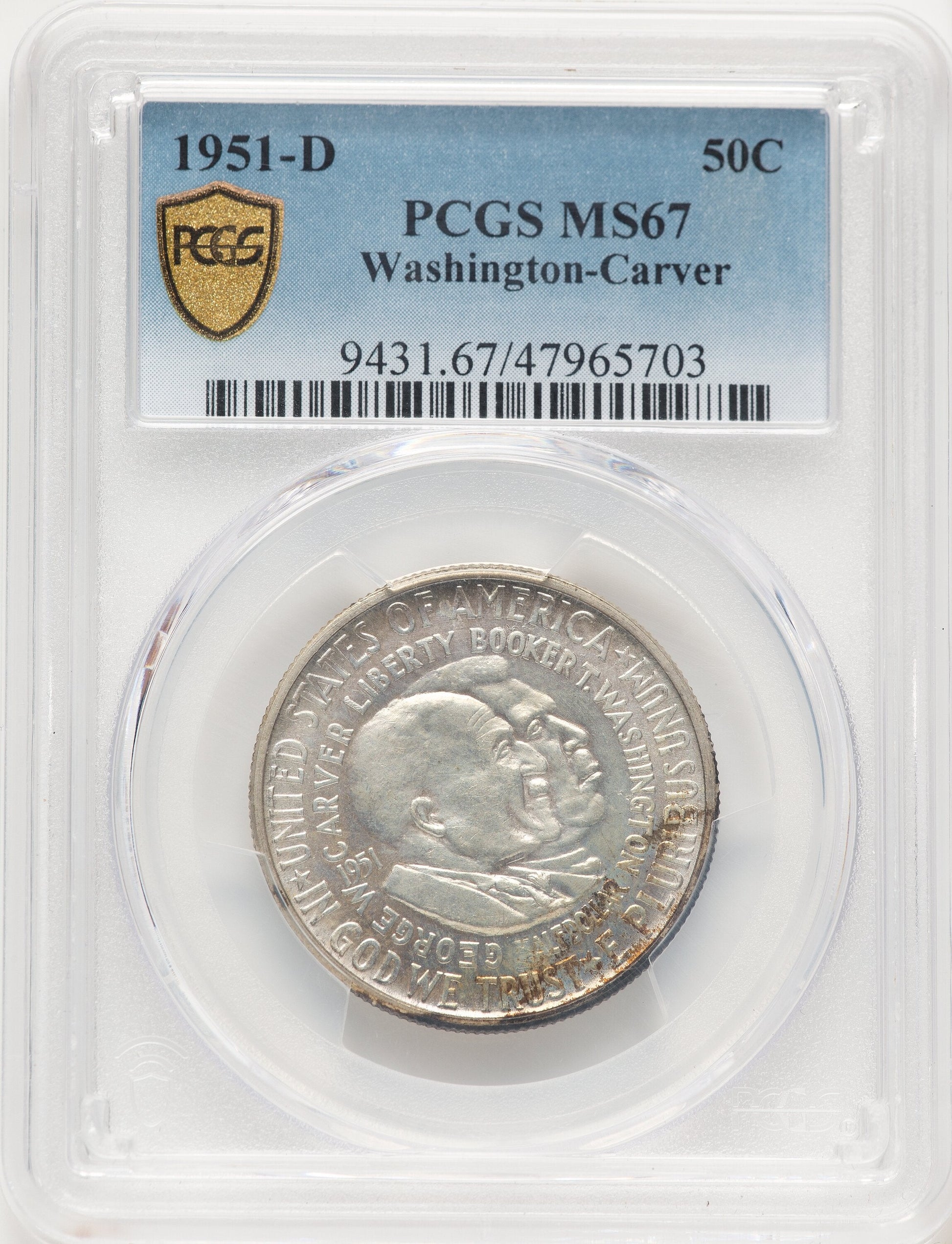 1951-D 50C Washington-Carver Commemorative Silver PCGS MS67
