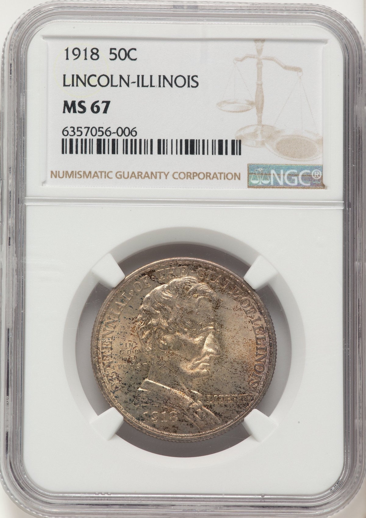 1918 50C Lincoln Commemorative Silver NGC MS67