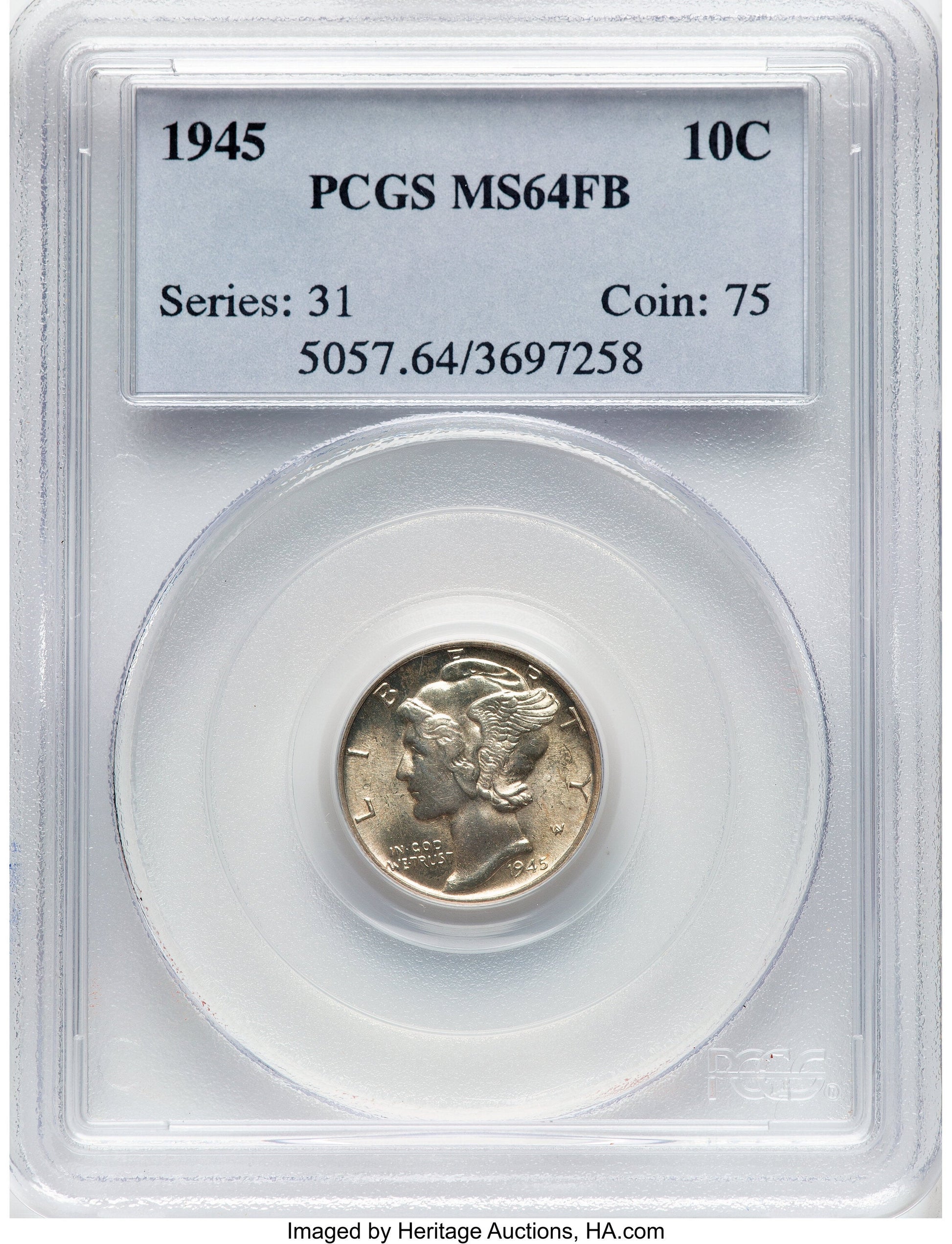 1945 10C FB Mercury Dime PCGS MS64