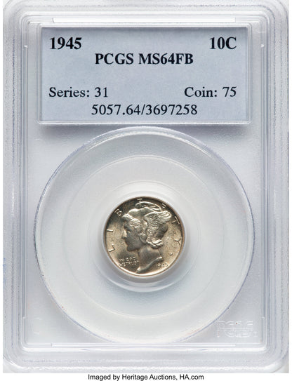 1945 10C FB Mercury Dime PCGS MS64