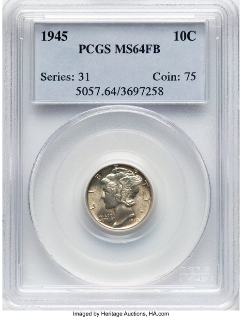 1945 10C FB Mercury Dime PCGS MS64