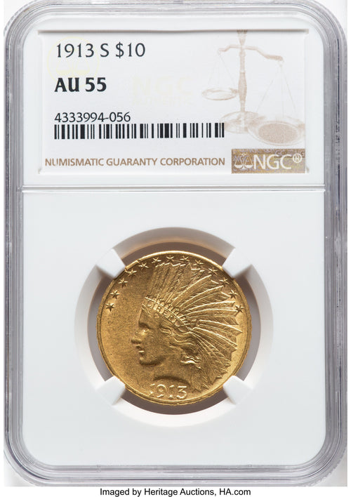 1913-S $10 Indian Eagle NGC AU55