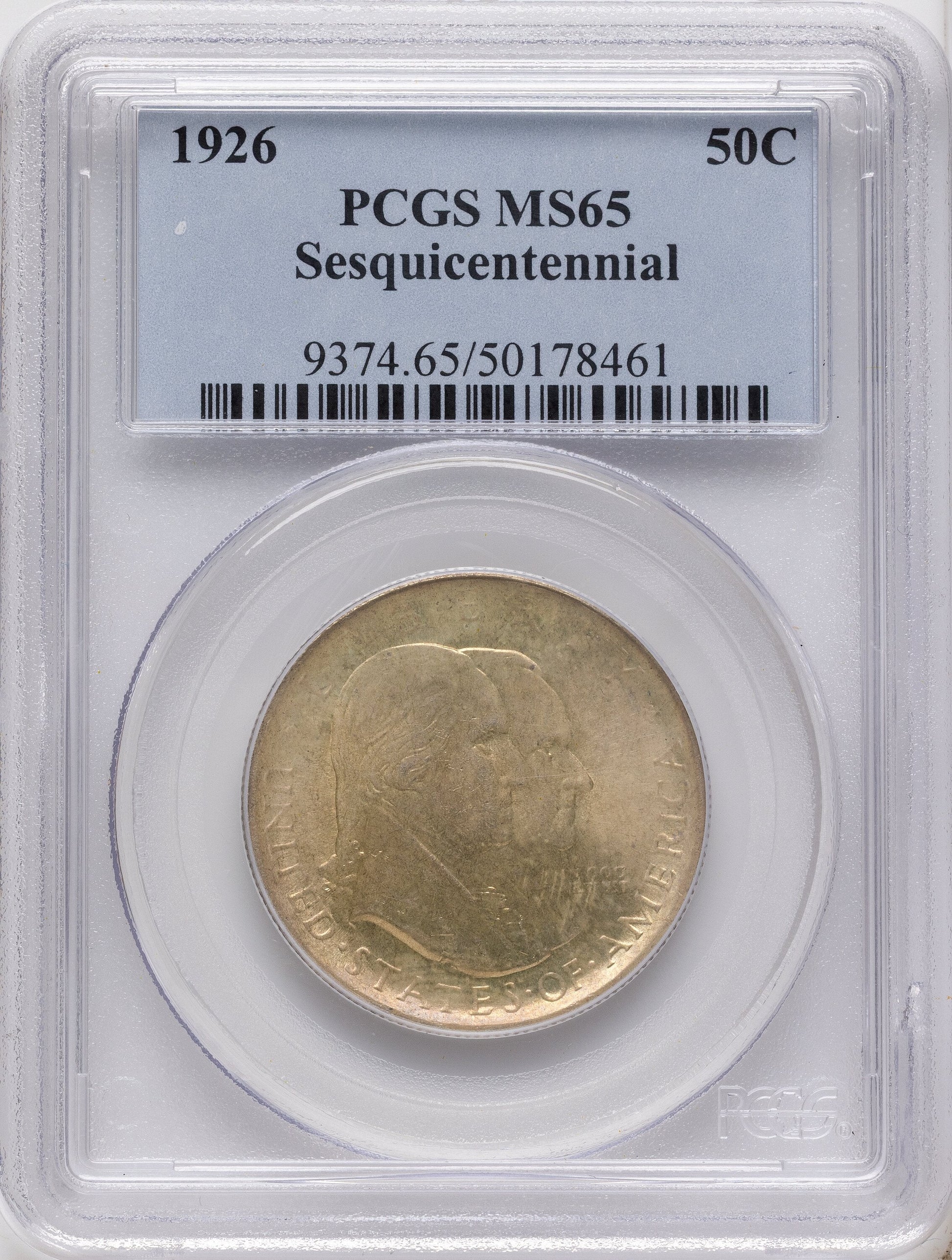 1926 50C Sesquicentennial Commemorative Silver PCGS MS65