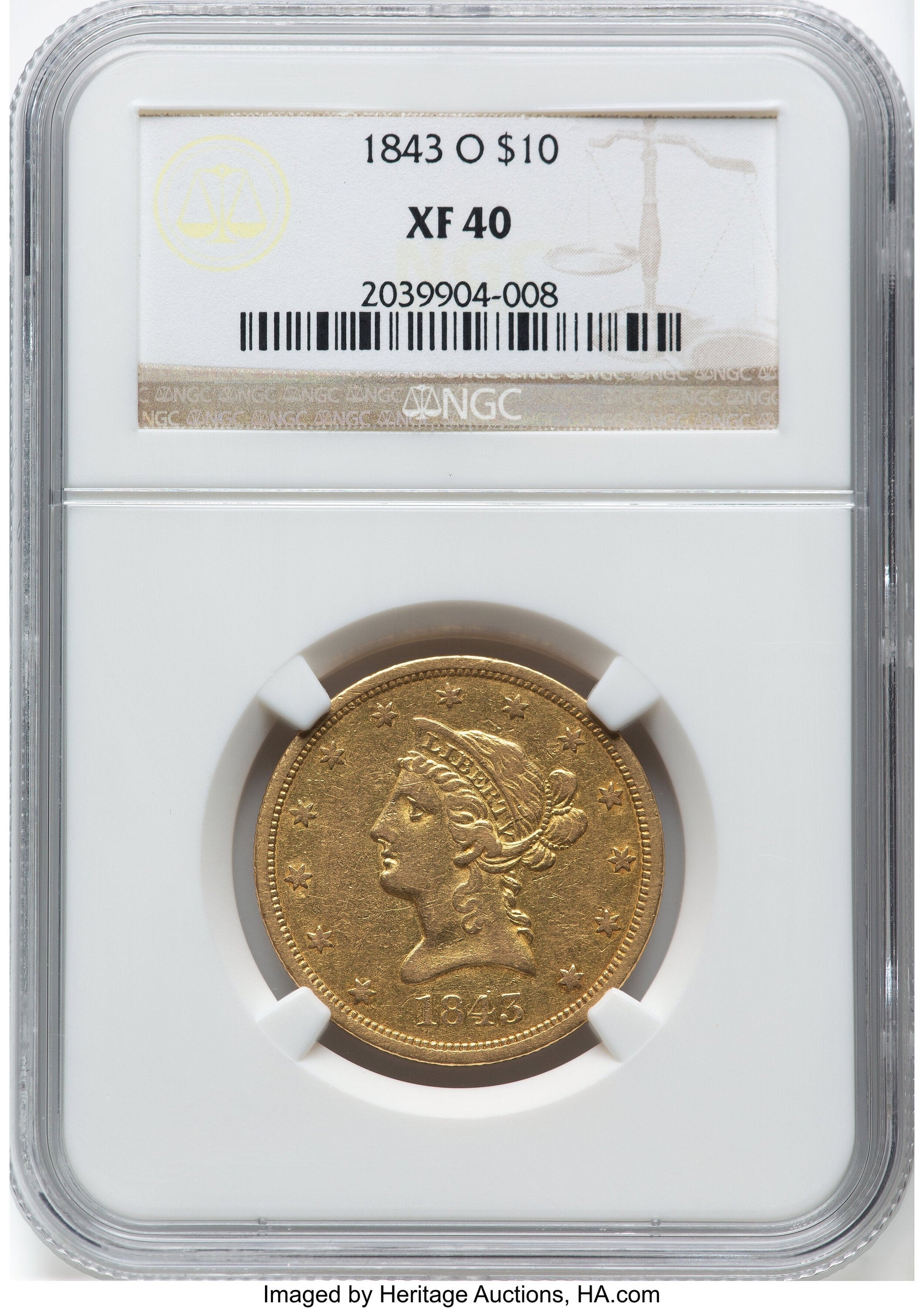 1843-O $10 Liberty Eagle NGC XF40