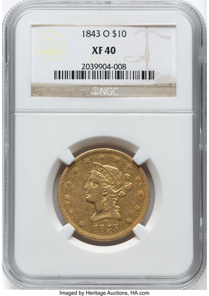 1843-O $10 Liberty Eagle NGC XF40