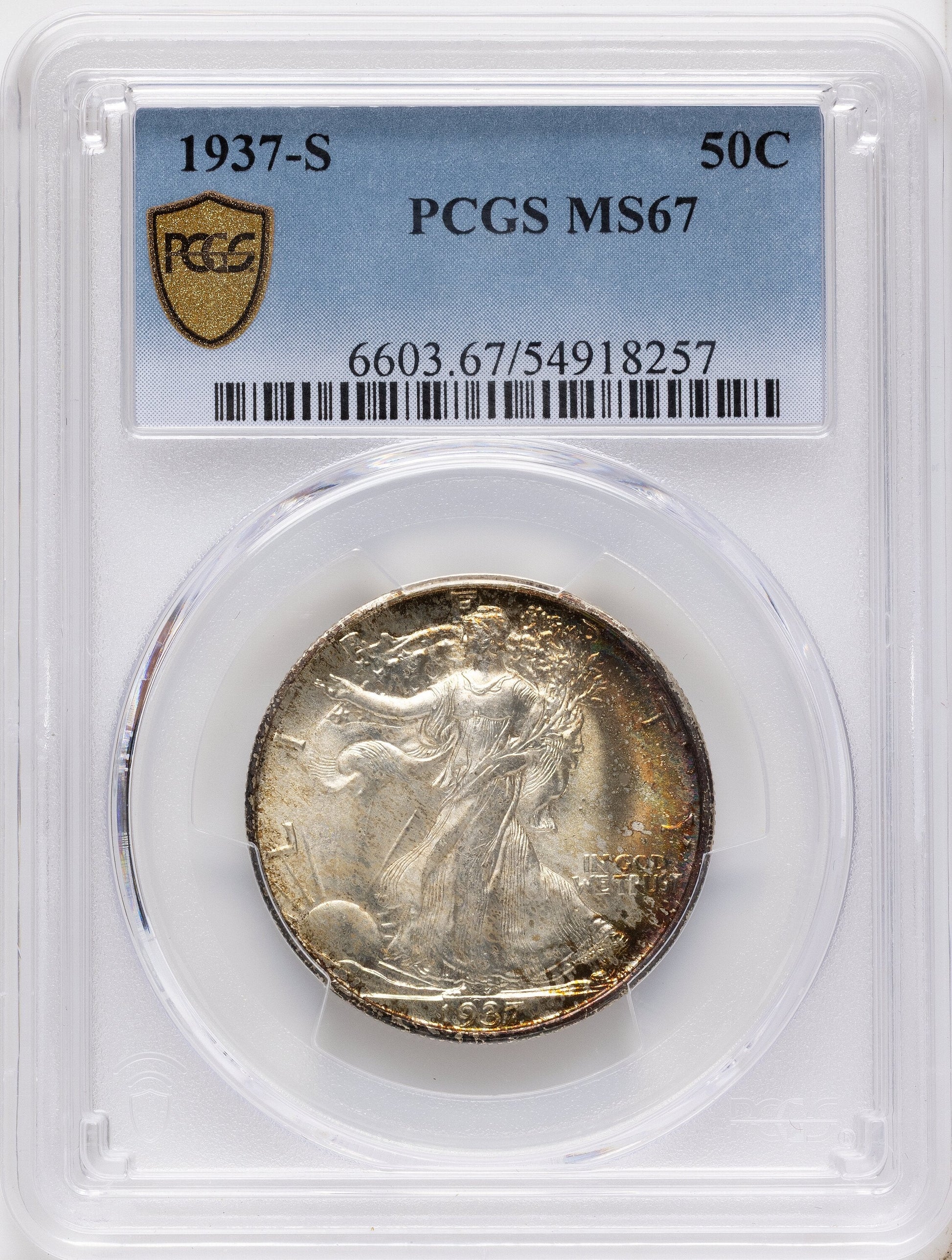 1937-S 50C Walking Liberty Half Dollar PCGS MS67