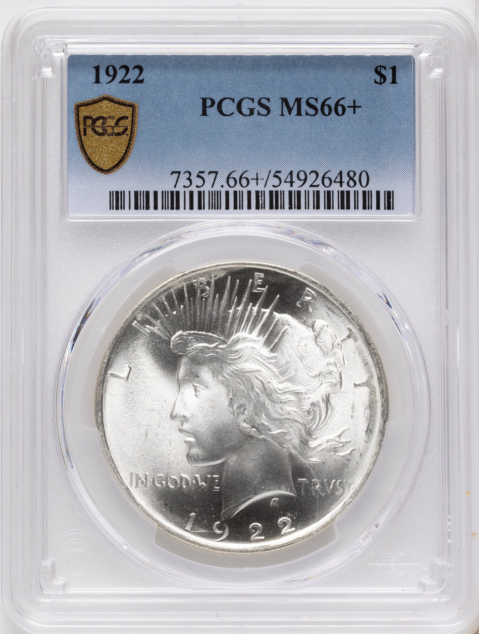 1922 Peace Dollar PCGS MS66+