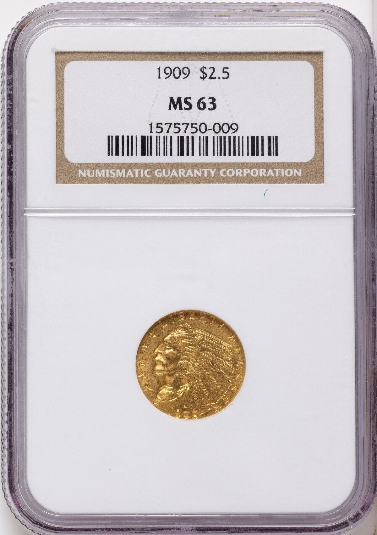 1909 $2.50 Indian Quarter Eagle NGC MS63