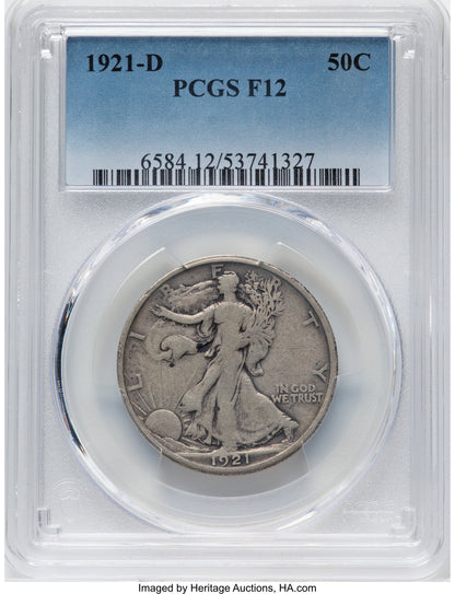 1921-D 50C Walking Liberty Half Dollar PCGS F12