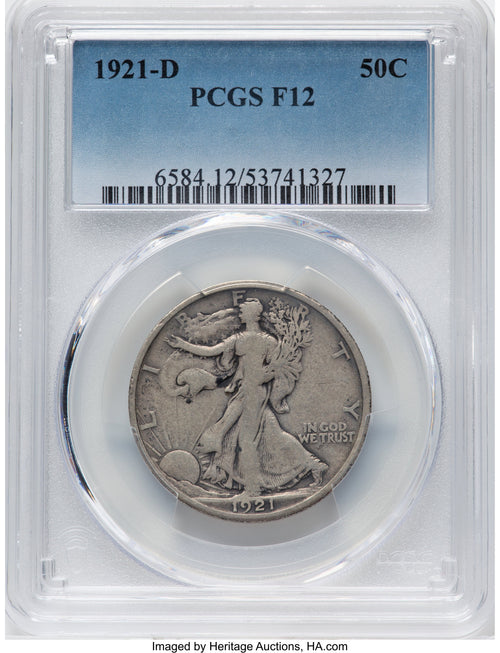1921-D 50C Walking Liberty Half Dollar PCGS F12