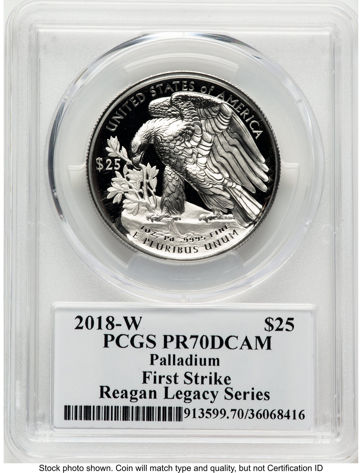 2018-W Palladium Eagle 1 oz FS Reagan Legacy Series Michael Reagan Picture PCGS PR70