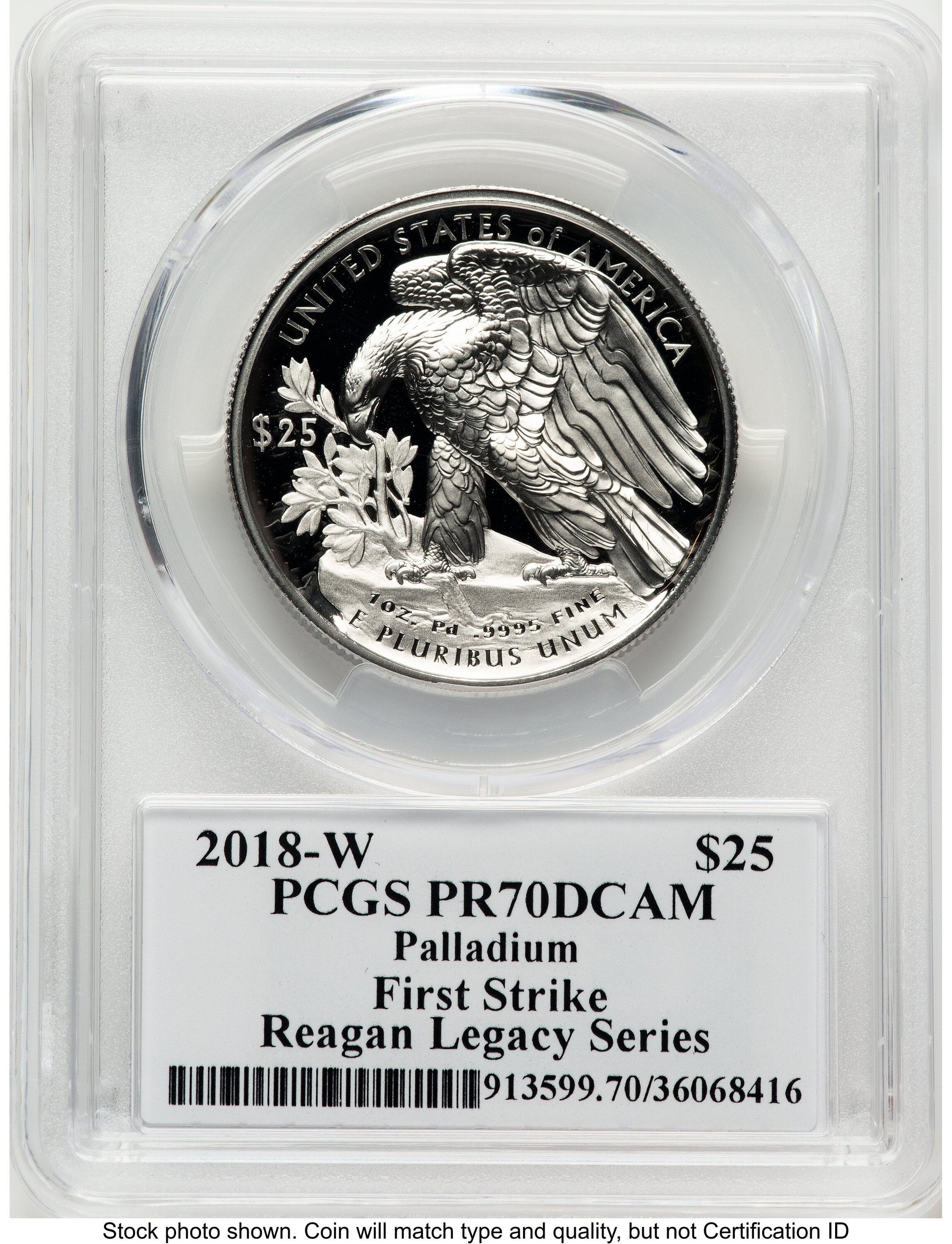 2018-W Palladium Eagle 1 oz FS Reagan Legacy Series Michael Reagan Picture PCGS PR70