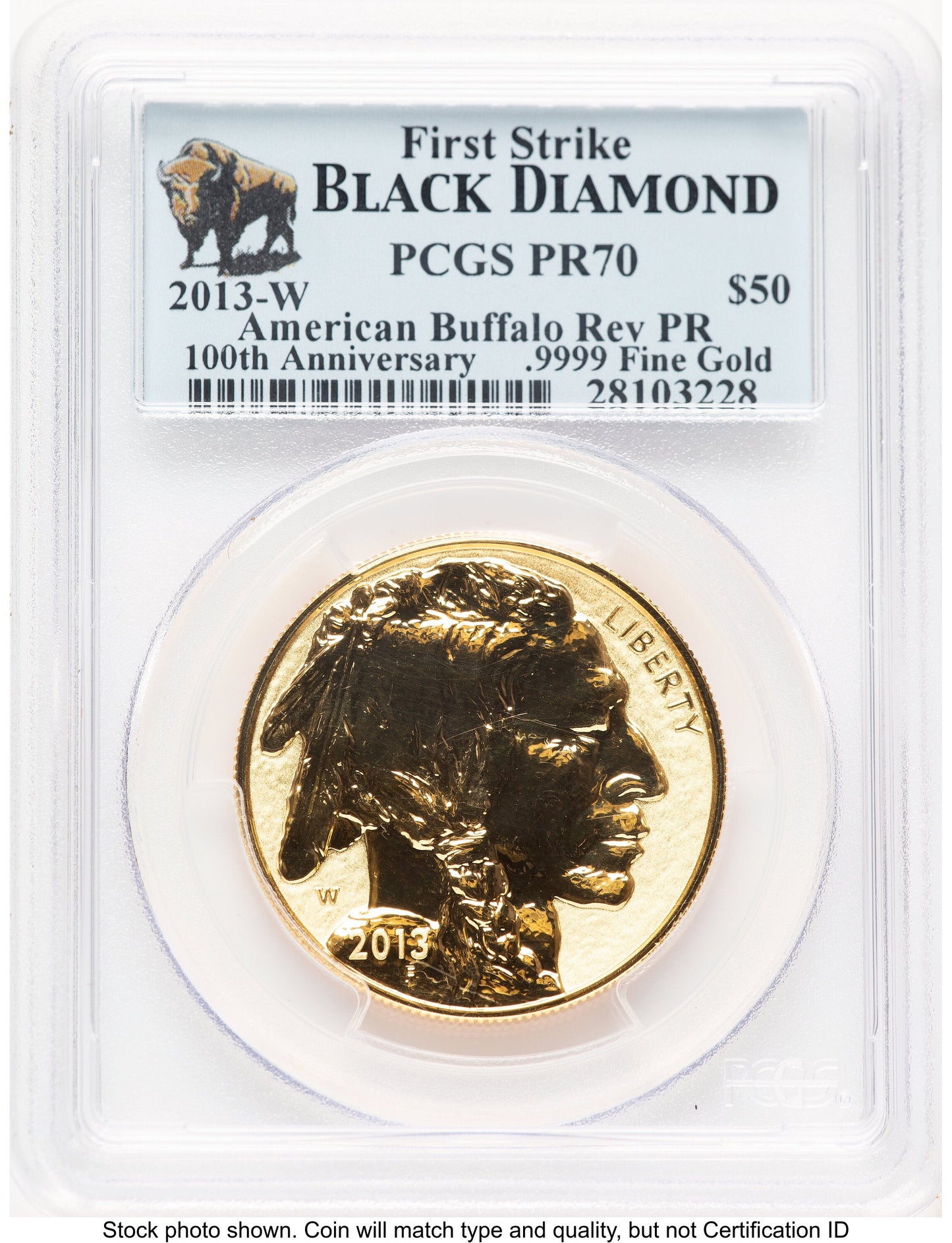 2013-W Reverse Proof Gold Buffalo 1 oz FS Black Diamond Bison Label PCGS PR70