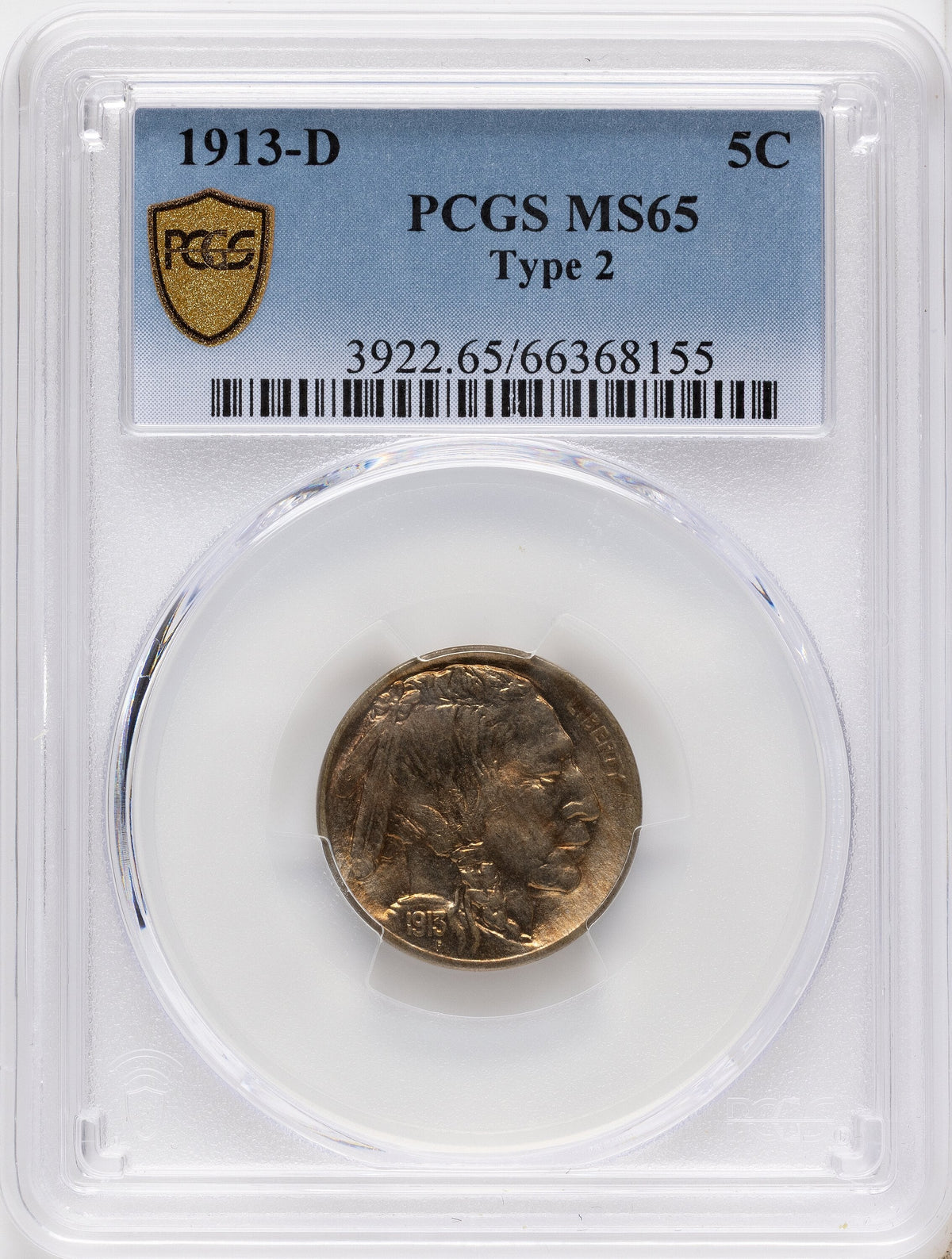 1913-D 5c Type Two Buffalo Nickel PCGS MS65