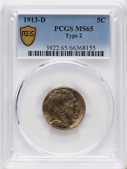 1913-D 5c Type Two Buffalo Nickel PCGS MS65