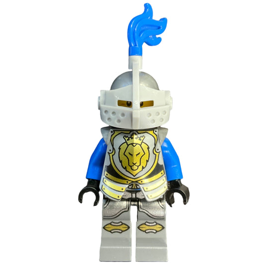 Castle - King's Knight Armor with Lion Head with Crown, Helmet with Pointed Visor, Blue Plume, Angry Face, cas532