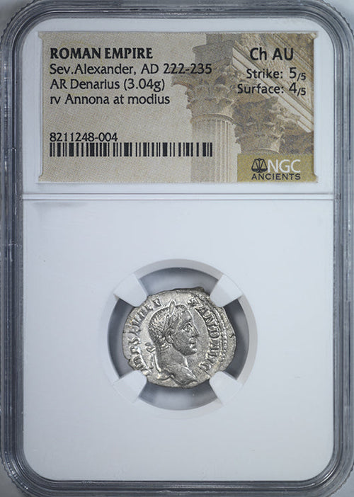 AD 222-235 Roman Empire Severus Alexander AR Denarius NGC Ancients Choice AU