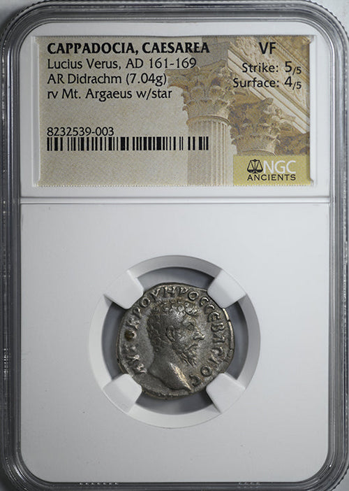 AD 161 - 169 Cappadocia, Caesarea Lucius Verus AR Didrachm Mt. Argaeus w/ Star NGC Ancients VF
