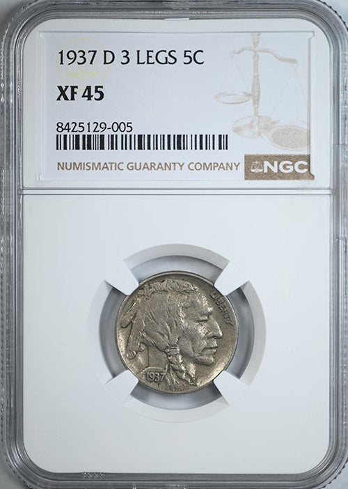 1937-D Buffalo Nickel 5C NGC XF45 - 3 Legs