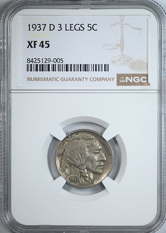 1937-D Buffalo Nickel 5C NGC XF45 - 3 Legs