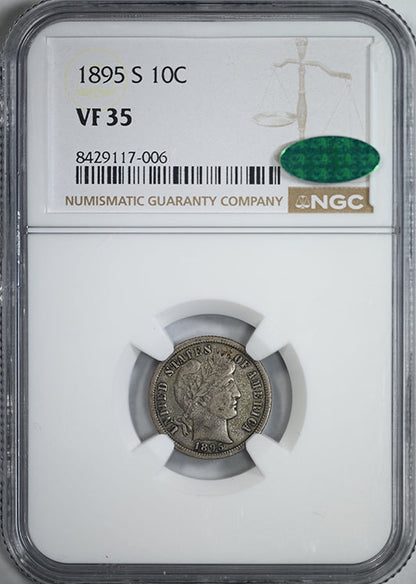 1895-S Barber Dime 10C NGC VF35 CAC