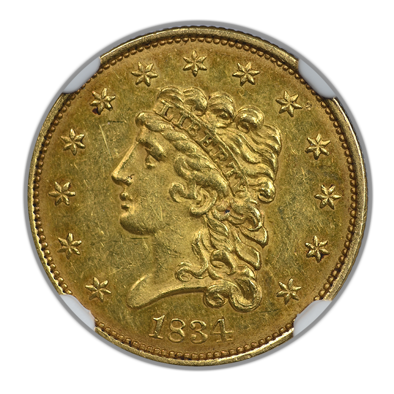 1834 Classic Head Gold Quarter Eagle $2.50 NGC AU58