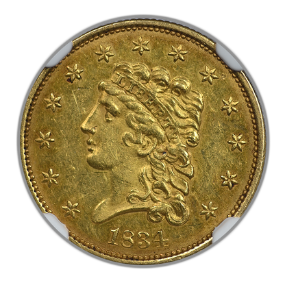 1834 Classic Head Gold Quarter Eagle $2.50 NGC AU58