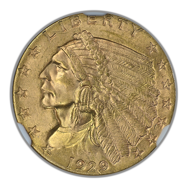 1929 Indian Head Gold Quarter Eagle $2.50 NGC MS64 CAC