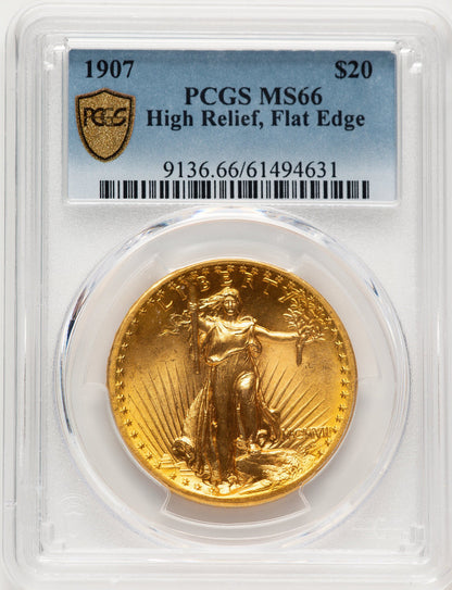 1907 $20 Flat Rim High Relief Double Eagle PCGS MS66