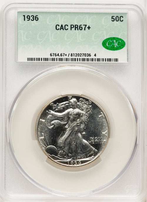 1936 50C CACG Plus Proof Walking Liberty Half Dollar CACG PR67+