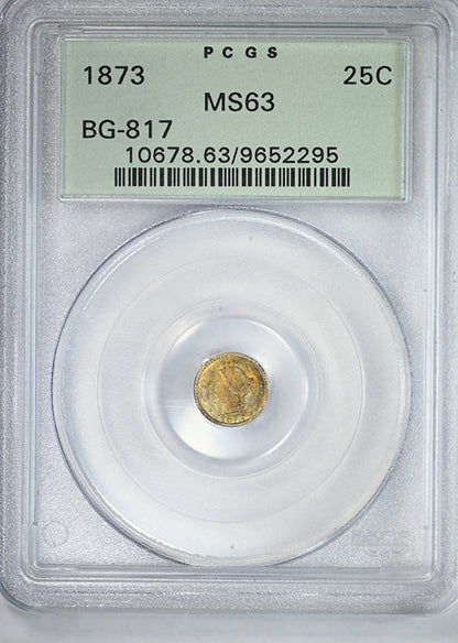 1873 Round California Fractional Gold Liberty Head 1/4 Dollar G25C PCGS MS63 BG-817 OGH