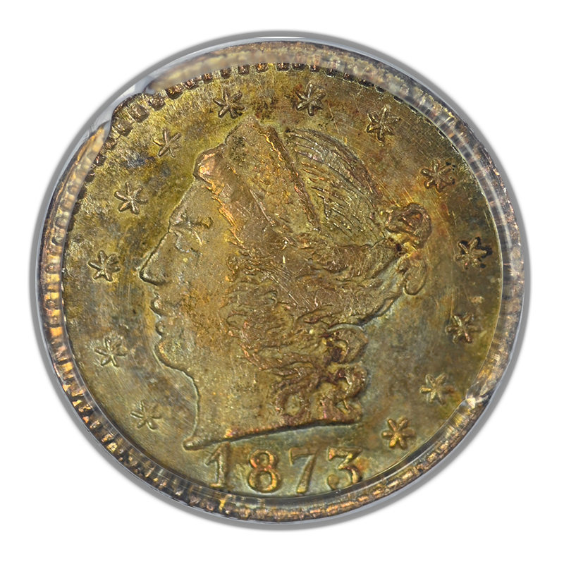1873 Round California Fractional Gold Liberty Head 1/4 Dollar G25C PCGS MS63 BG-817 OGH