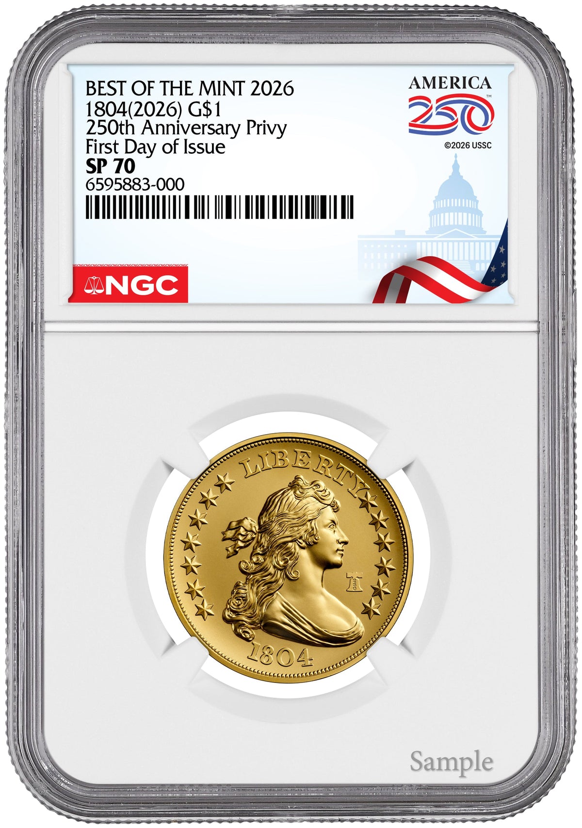 2026 1804 Draped Bust Dollar Gold Coin FDI NGC SP70 Congress