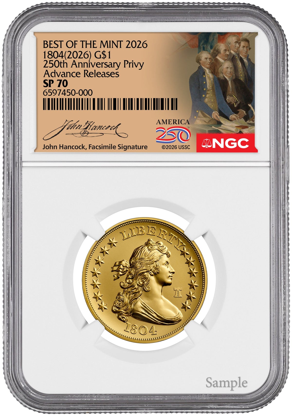 2026 1804 Draped Bust Dollar Gold Coin AR NGC SP70 Hancock